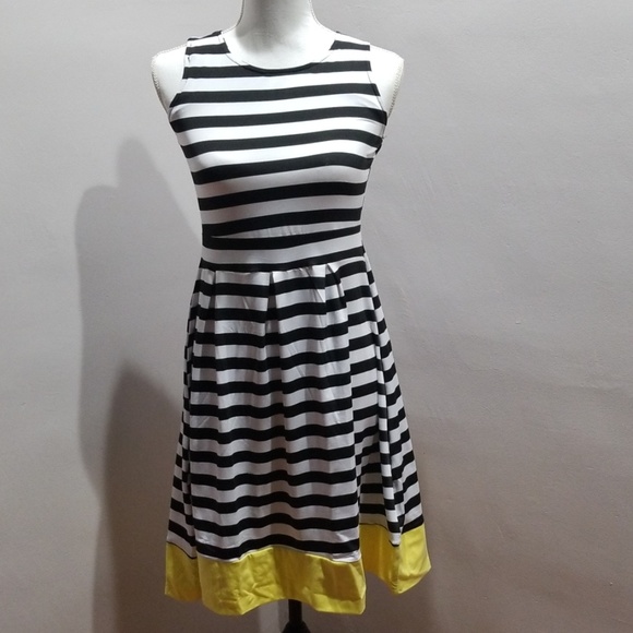🎉🎉🎉 Yellow Accent Stripe Fit and Flare Dress - Picture 4 of 5